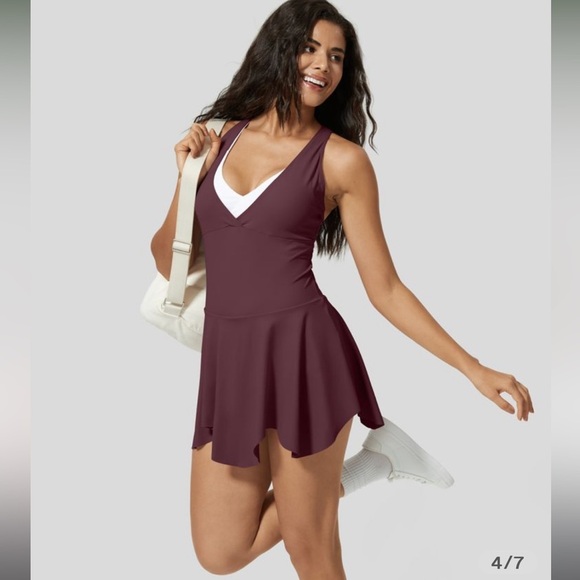 HALARA Dresses & Skirts - NWT HALARA - Deep V Neck Racerback Side Pocket Flare Mini Dress color: fit XS